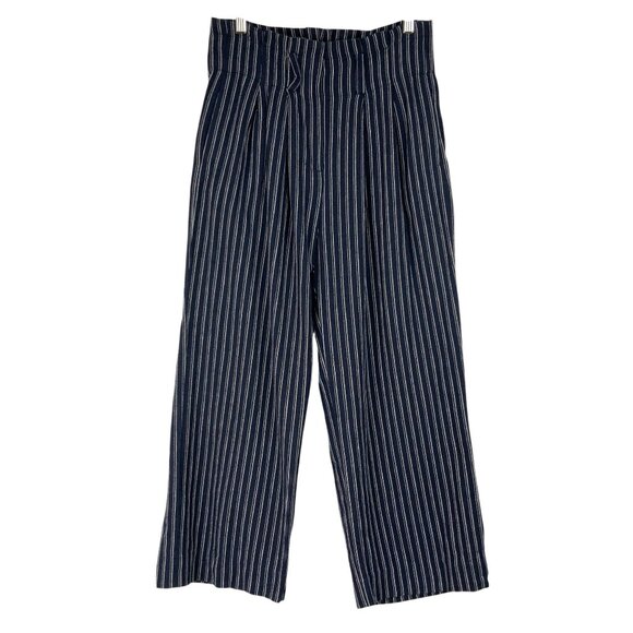 Point Sur Navy Blue Pinstripe Wide Leg Pants Size 2 High Rise Trousers w/Pockets - Picture 1 of 6